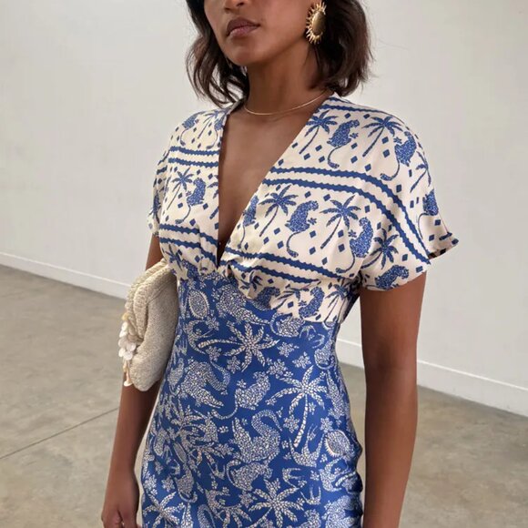 NWT ATHLETA Never Fully Dressed Blue Mosaic Elodie Dress Size 8 - Picture 6 of 9